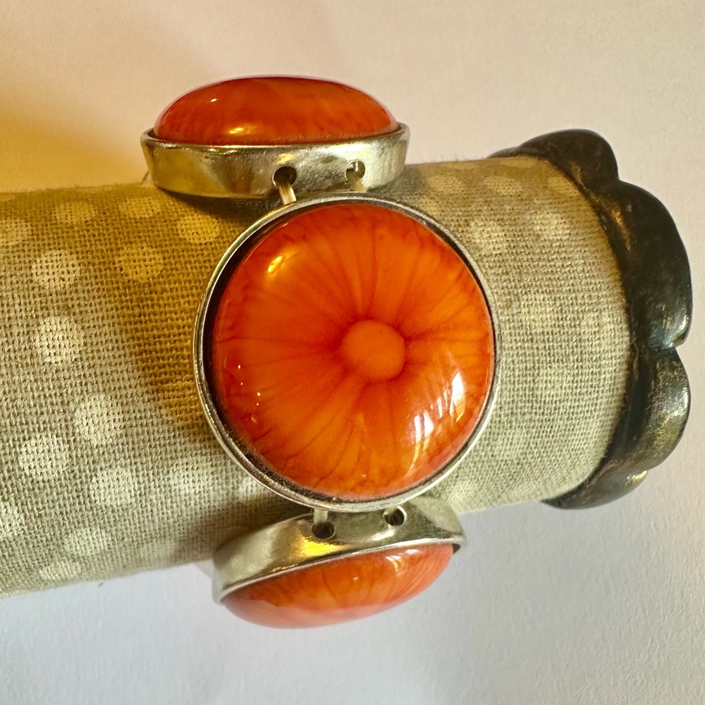 Orange and Silver Women's Stretch Bracelet